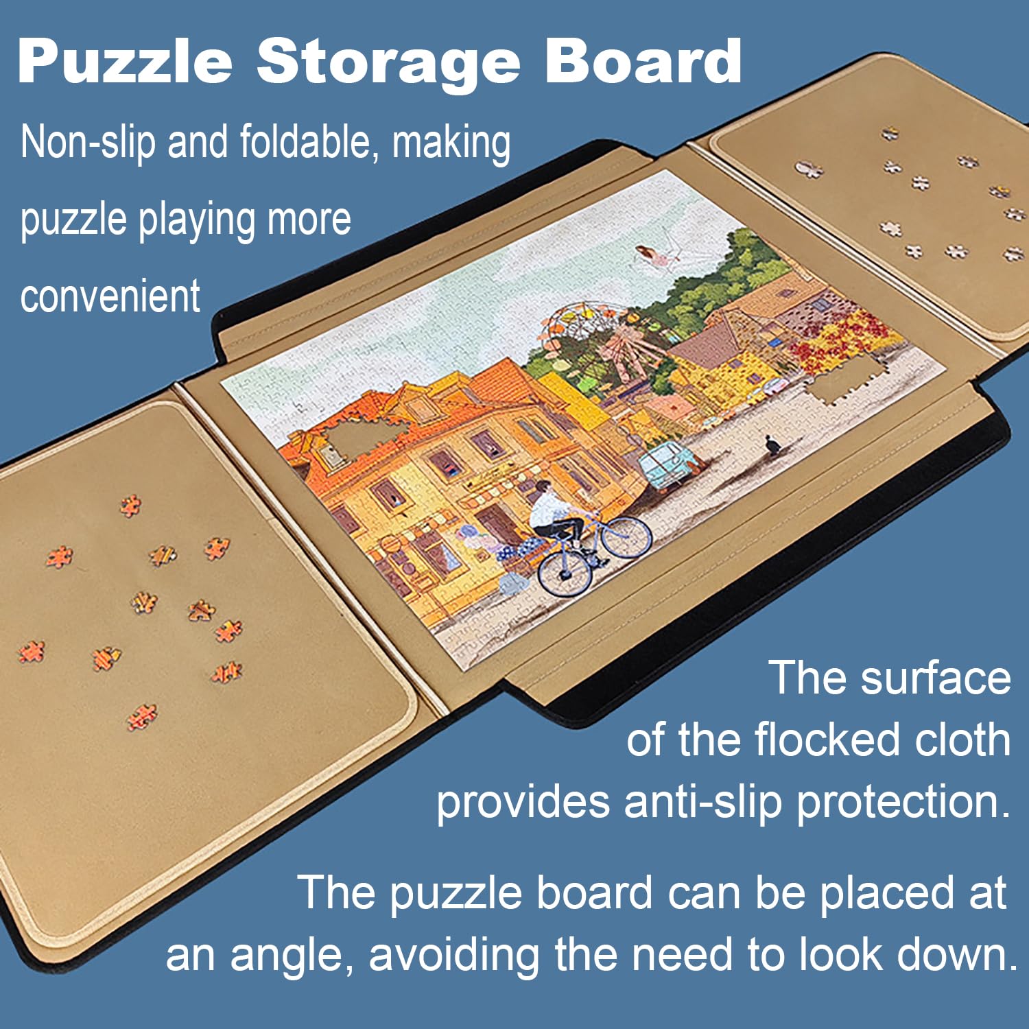 Carpeta Puzzle 1000 Piezas,Tablero para Puzzle,Tablero de Rompecabezas con Bandejas y Cubierta, Estuche Portátil para Almacenamiento, Superficie Antideslizante(80 x 58cm)