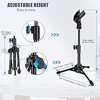 Vista 2 de Soporte de micrófono de escritorio, trípode plegable portátil para micrófono con clip de micrófono, soporte de micrófono de mesa ajustable para Blue