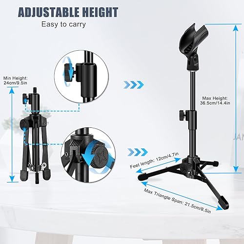 Miniatura 2 de Soporte de micrófono de escritorio, trípode plegable portátil para micrófono con clip de micrófono, soporte de micrófono de mesa ajustable para Blue