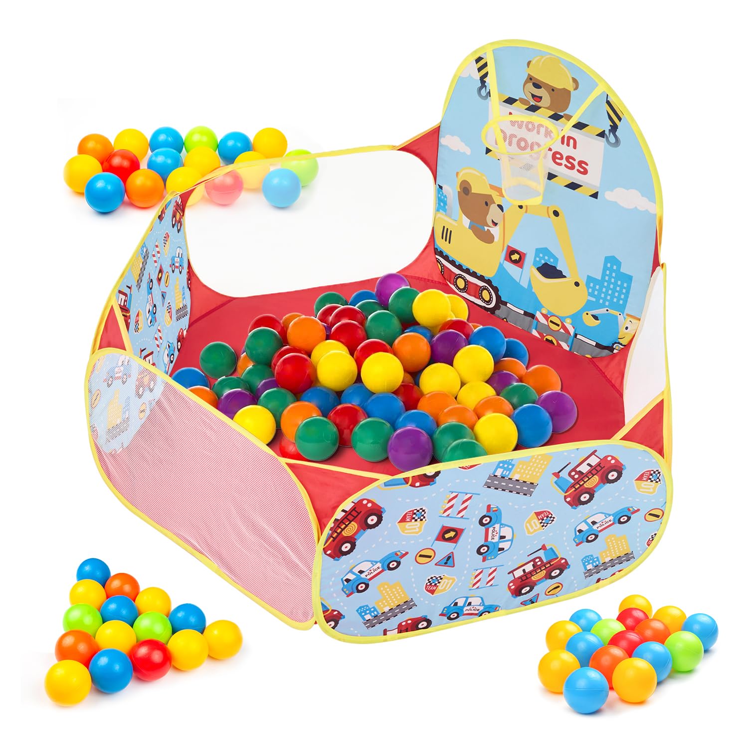 Sponsored Ad - Amazon Brand - Jam & Honey Kid Construction Ball Pool, Ball Pit Structure (with 30 Balls) Multicolour