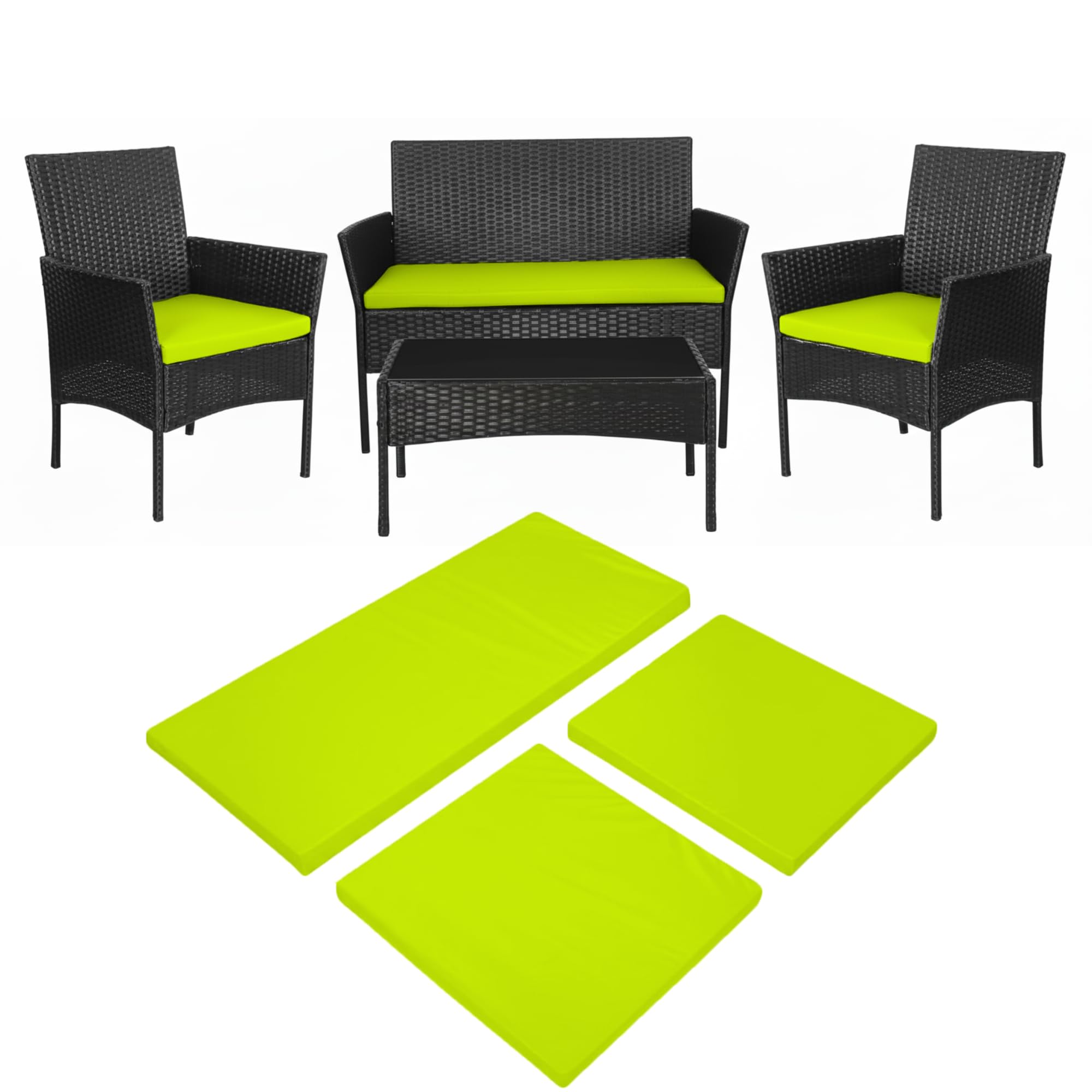 Cuddle Cloud 3 Pieces Replacement Cushions Set For Rattan Furniture Water Resistant Sofa Patio Garden Outdoor Furniture Seat Pads Lightweight & Durable 3 PCs Garden Furniture Cushions (Lime Green)
