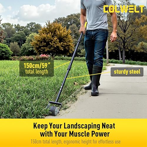 Miniatura 7 de Colwelt Herramienta de césped de 59 pulgadas, herramienta manual de bordeadora de césped con rueda de goma extra ancha, bordeadora de jardín con