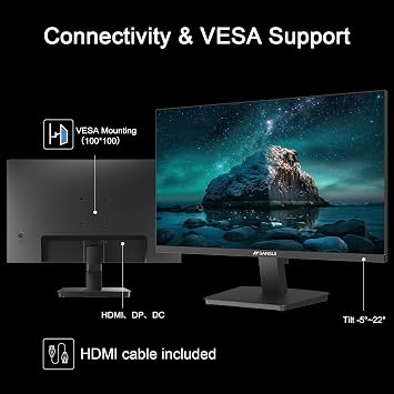 SANSUI 27 Inch Computer Monitor 120Hz, FHD 1080P Flat Monitor, HDMI DP Ports FreeSync, HDR, 110% sRGB, Tilt Adjustable Frameless VESA Compatible for Office and Home (ES-27F2, HDMI Cable Included)