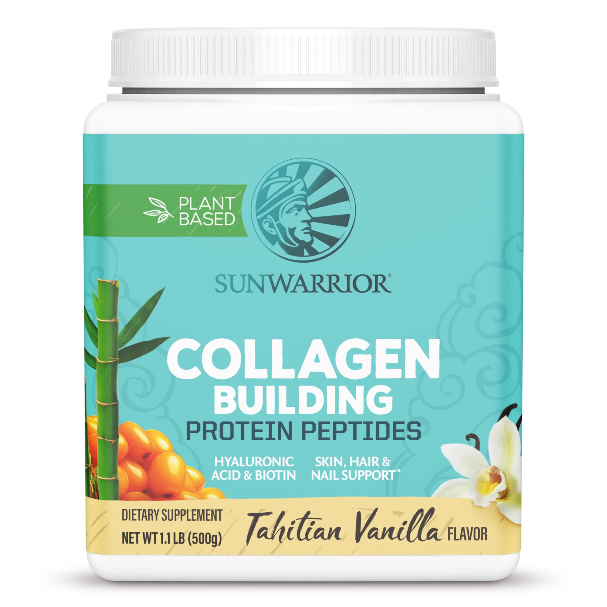 Plant Based Collagen Building Protein Peptides Powder Tahitian Vanilla, with Hyaluronic Acid and Biotin for Skin, Hair and Nail Support. 1.1Lbs (500g)