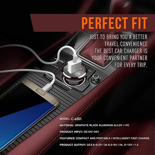 Miniatura 6 de Car Phone Charger, 3A Max Qualcomm QC3.0 Fast Charging Smallest Cigarette Lighter Adapter, for iPhone 14 Pro/13/12/11, Samsung Galaxy S23/S22/S21,