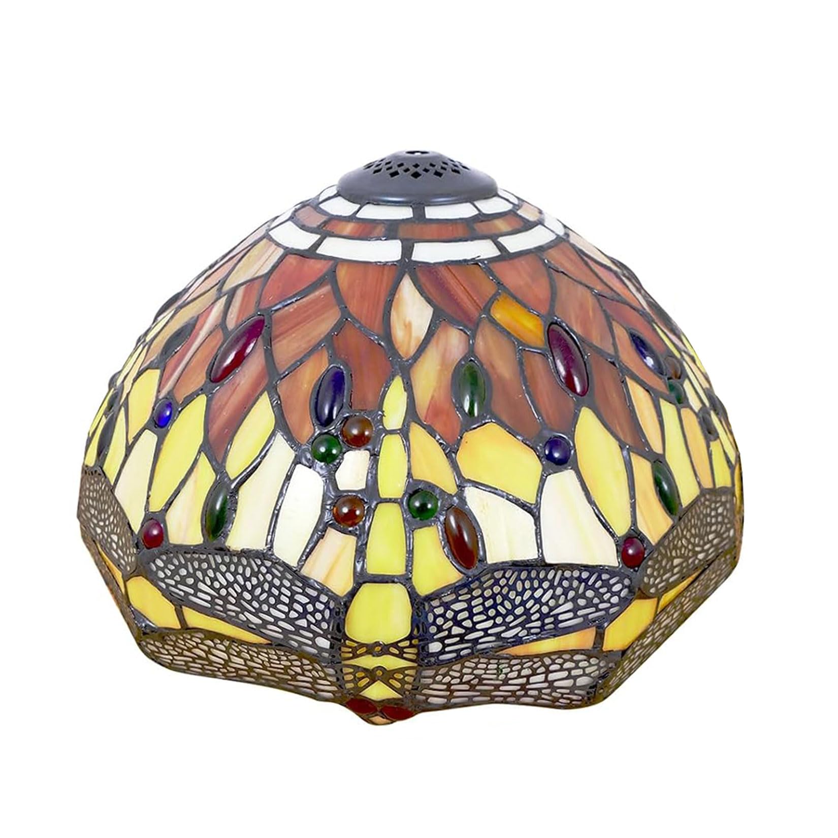 SaryEdge 12 Inch Dragonfly Stained Glass Lamp Shade, Tiffany Style Lampshades Replacement, Handmade Vintage Lamp Cover Accessories Only for Table lamp Pendant Light Ceiling Fixture,Pur，Orange