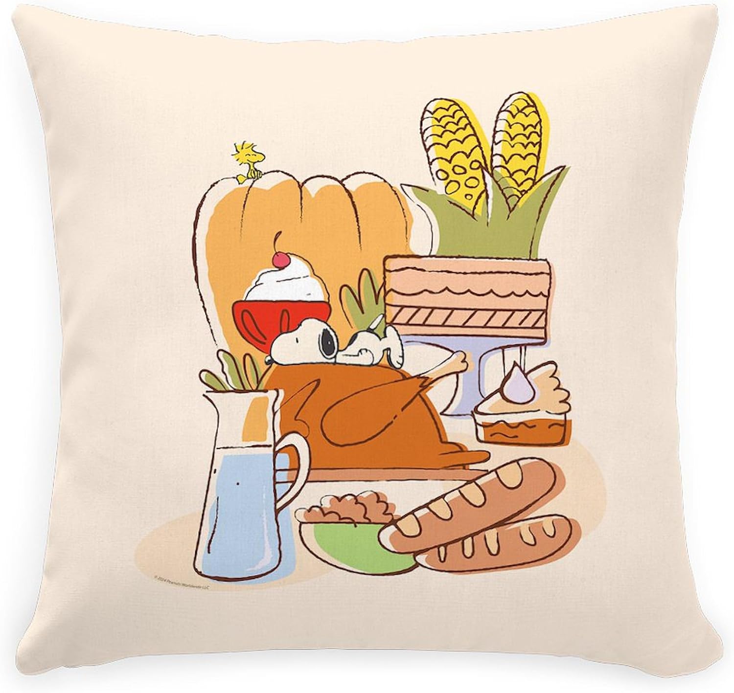 CafePress Snoopy Thanksgiving Dinner Square Pillow, Decorative Accent Pillow Woven