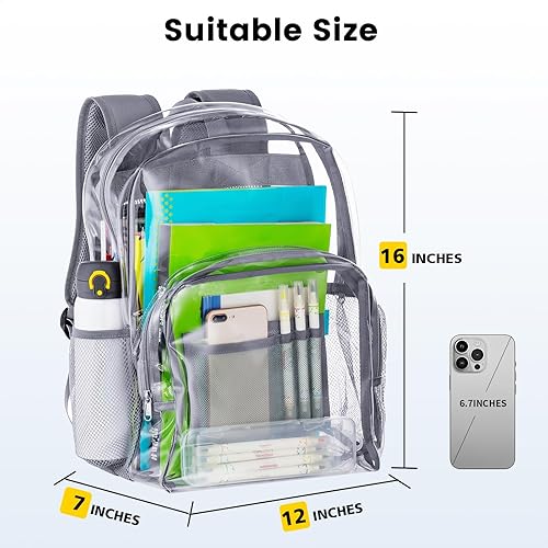 Miniatura 2 de Vorspack Mochila transparente resistente - Mochila transparente de PVC grande para libros para trabajo universitario, Gris, Transparente