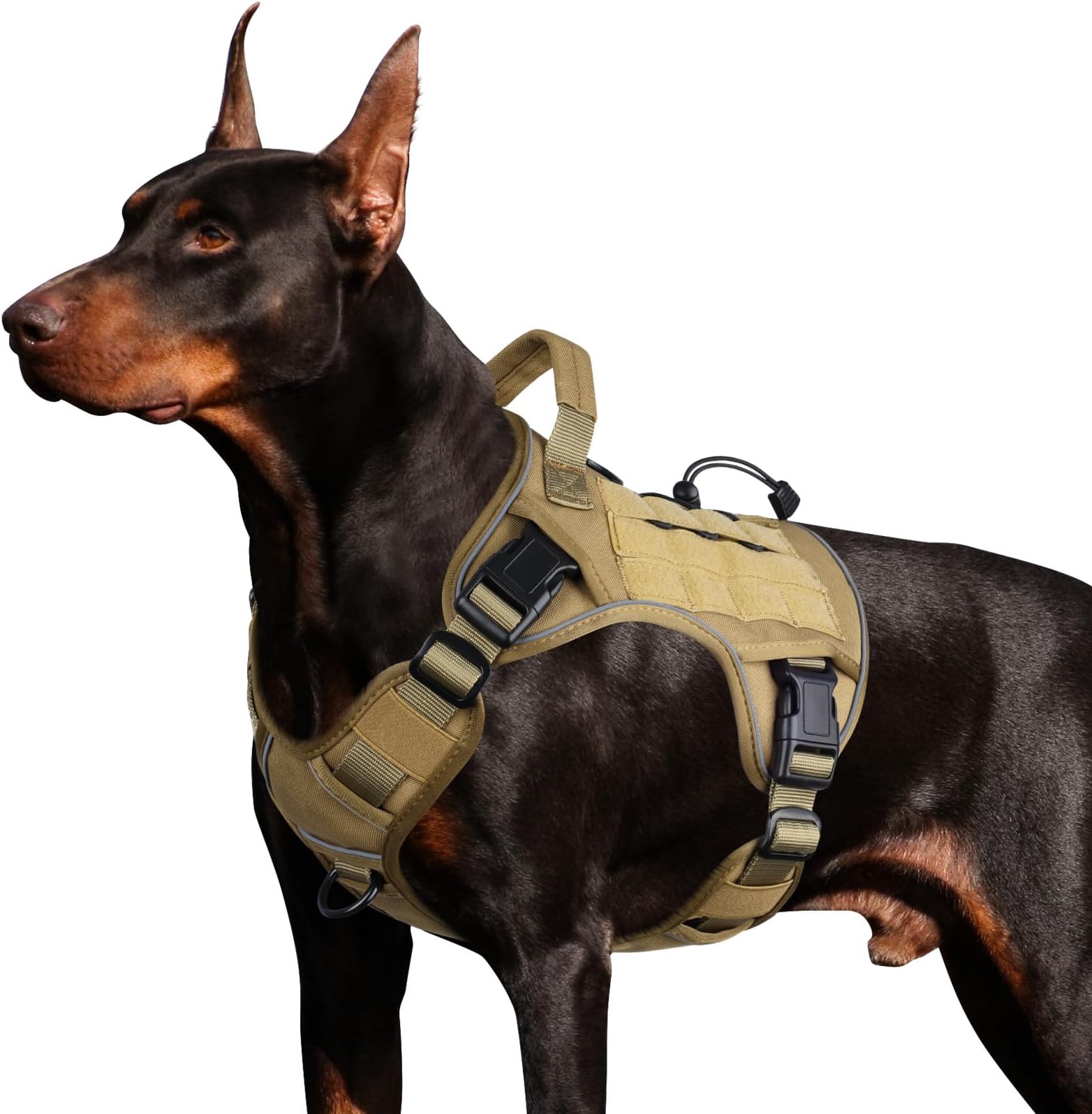 WINGOIN Tactical Dog Harness for Large Dogs, Heavy Duty No Pull Dog Harness with Handle, Adjustable Reflective Military K9 German Shepherd Big Size Dog Vest for Walking, Training, Hunting, Khaki (L)