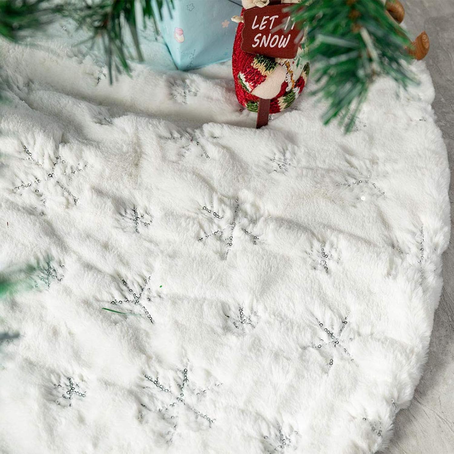 120 cm albero di Natale gonna neve bianco finta pelliccia fiocco di neve 48 pollici albero gonne per la decorazione di festa di Natale felice
