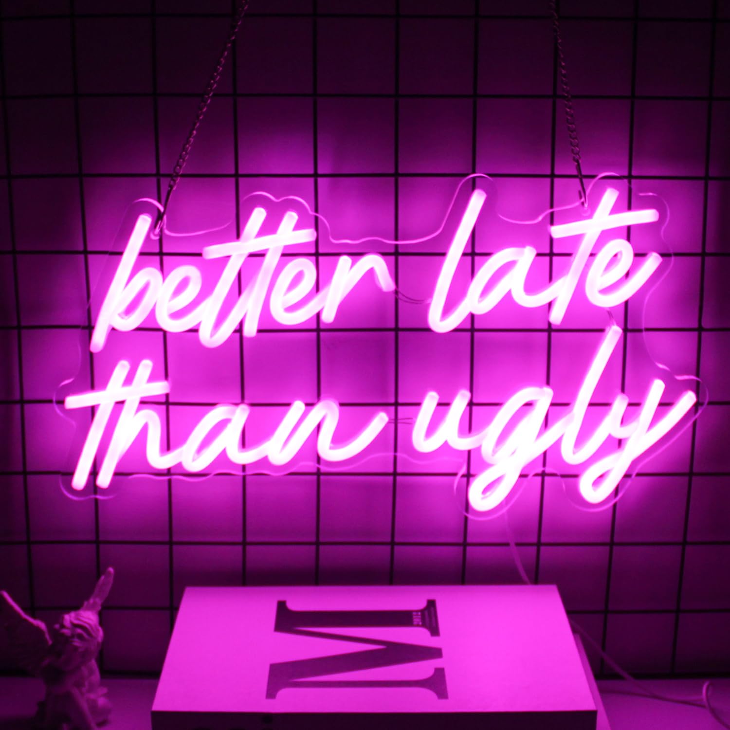 Better Late Than Ugly Neon LED Sign Pink Word Light Up Signs Dimmable Beauty Room Decor Letter Neon Signs for Wall Decor LED Neon Light Sign for Bedroom Beauty Salon Wedding Bar Party Decor - Image 4
