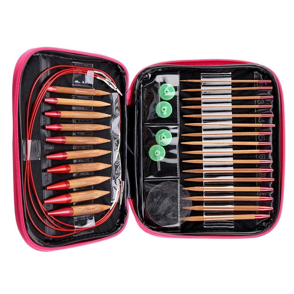 Samfox - Set di ferri da maglia, 13 pezzi/set intercambiabile in alluminio bambù 2,75 mm-10 mm ferri da maglia circolari fatti a mano