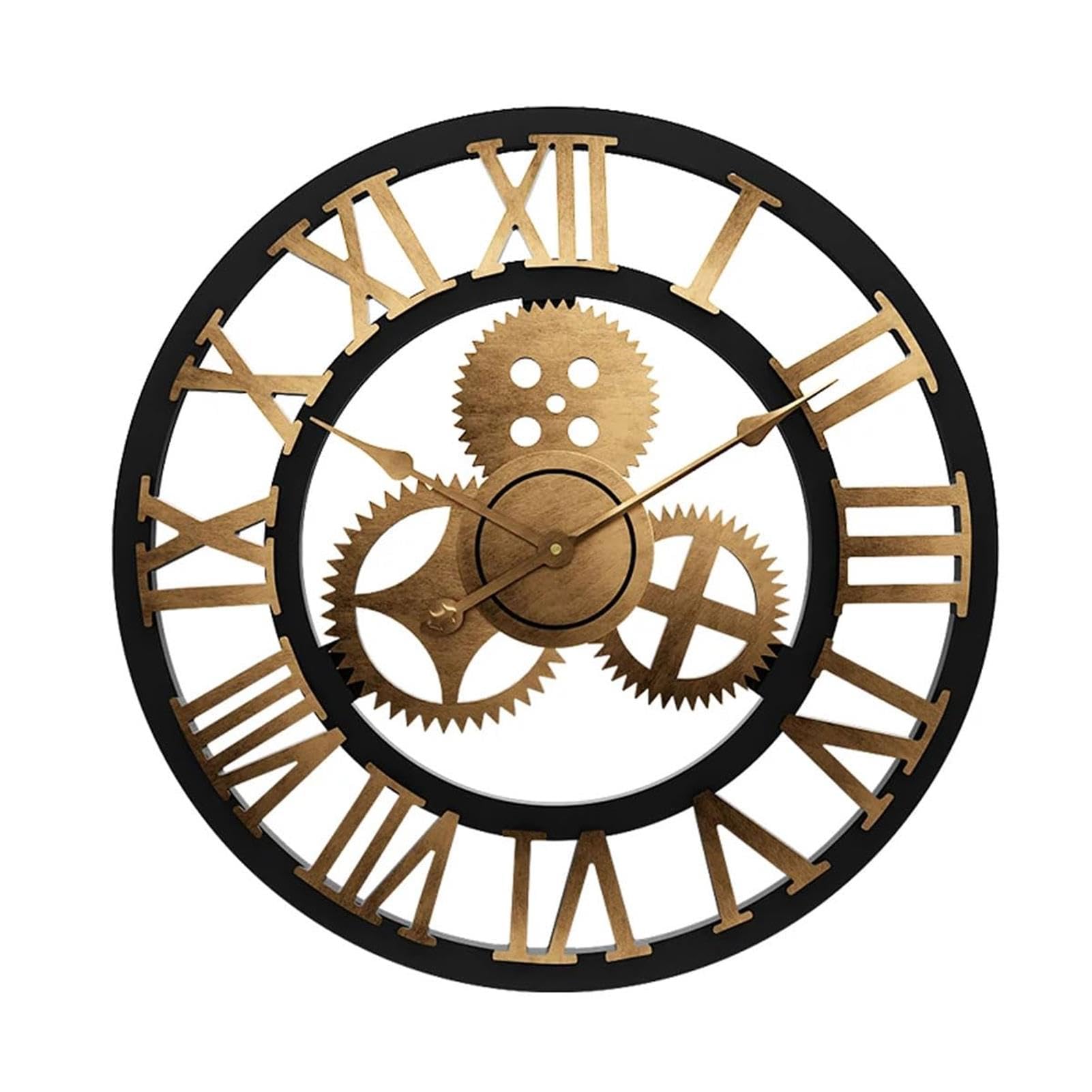 MYUYEE Steampunk Ative Real Moving Gears - Oversized Industrial Retro Roman Numerals Skeleton Silent Clock for Living Room,80cm (80cm)