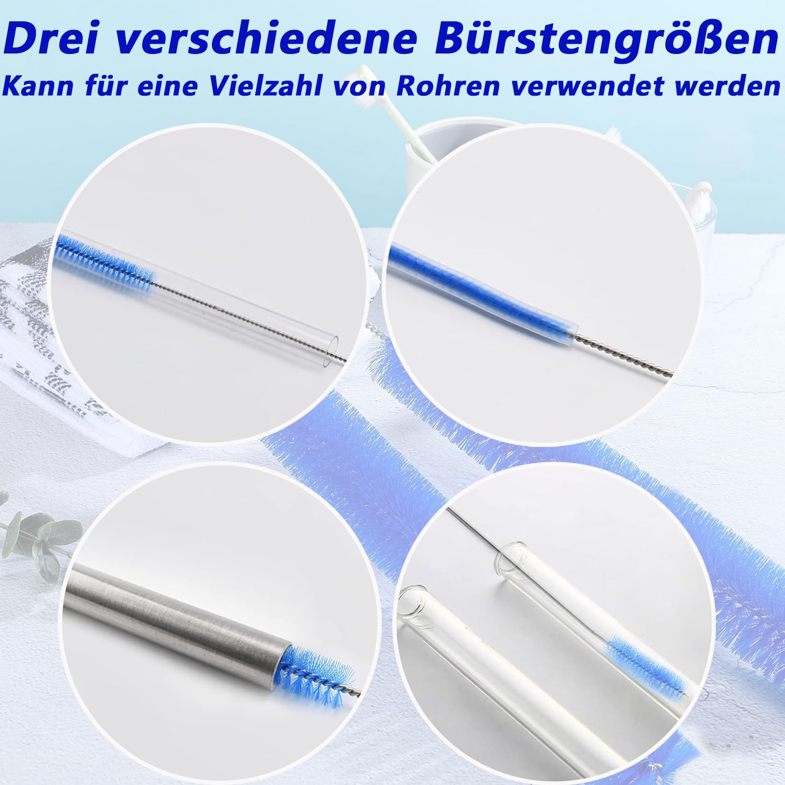 Spazzola per Pulizia Tubature Set 9 Pezzi con 3 Detergenti 45 cm e 6 Spazzole Flessibili