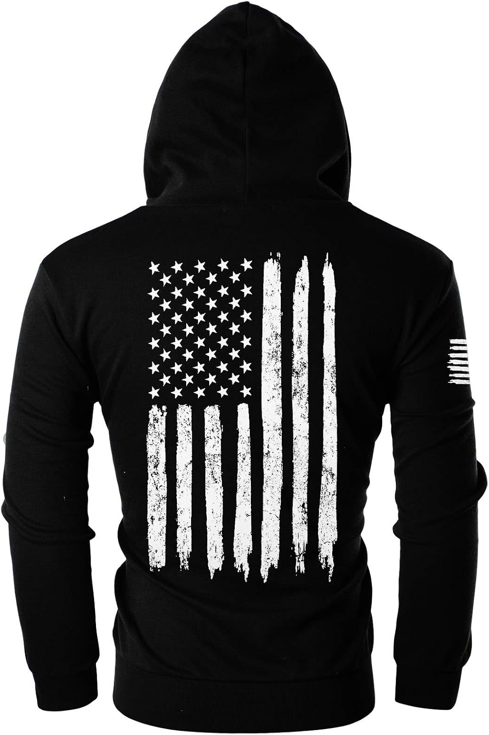 Ohoo Men's Slim Fit American Flag Hoodie Lightweight with Kangaroo Pocket Small Zip-up (Dcf072)-black