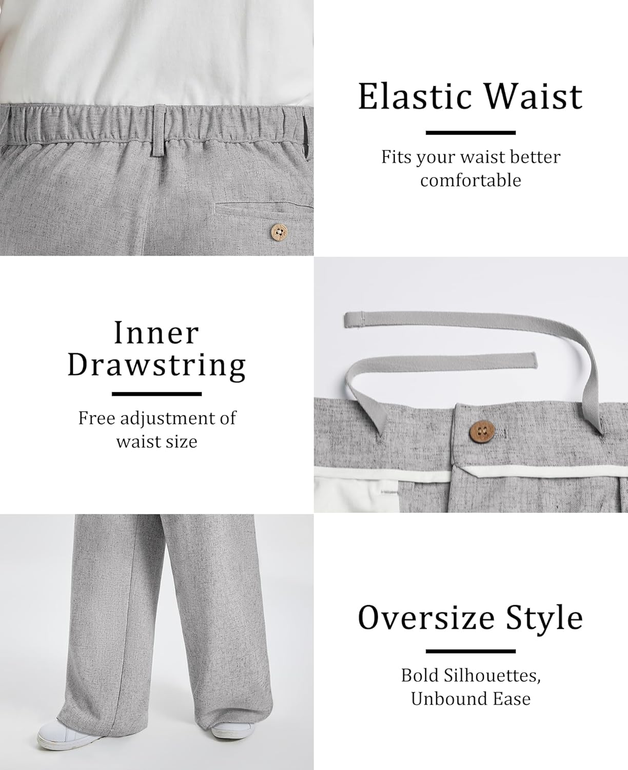 Susclude Mens Baggy Linen Pants Wide Leg Oversized Pleated Dress Slacks Casual Loose Fit Y2k Street Stylish Trousers - Image 5