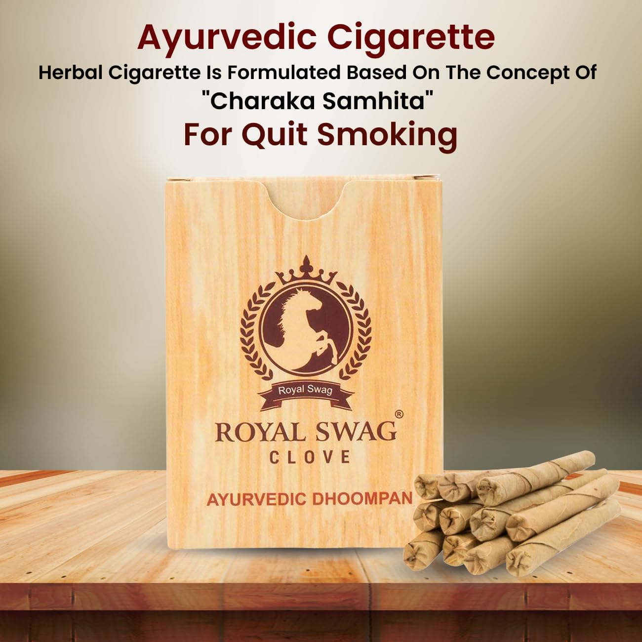 ROYAL SWAG Ayurvedic & Herbal Long Filtered Bidi Smoke (Pack of 10 X 20 Bidi Sticks Per Pack) Tobacco Free Dhoompan (200 Sticks)