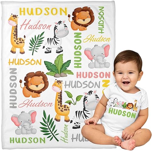 Miniatura 11 de Mantas de bebé personalizadas de animales, manta de bebé personalizada de jirafa de elefante león, manta de bebé safari con nombre para niños, manta