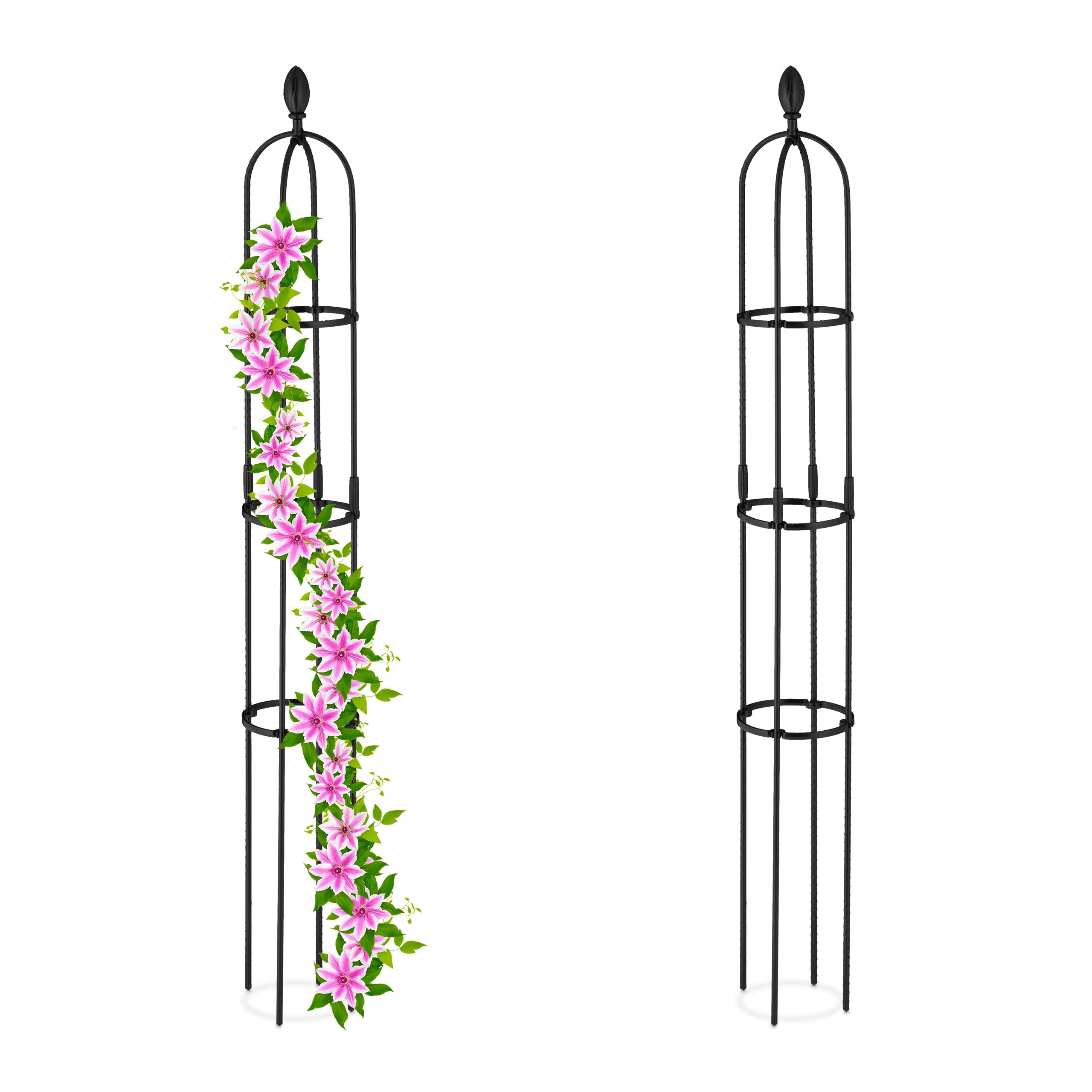 Relaxdays Set da 2 Obelischi per Rampicanti, Graticolato per Piante, Rose, Edere, Accessori da Giardino, Metallo, Nero
