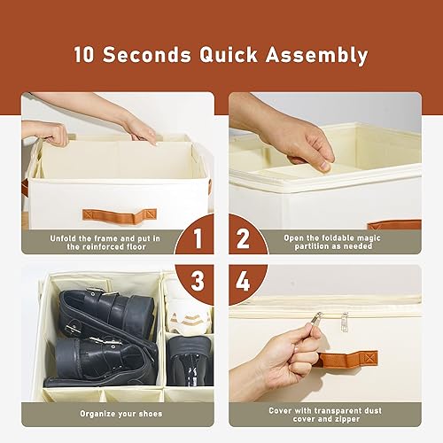 Miniatura 6 de Organizador de zapatos para armario, contenedores de tela para almacenamiento de zapatos con cubierta transparente, divisores ajustables para