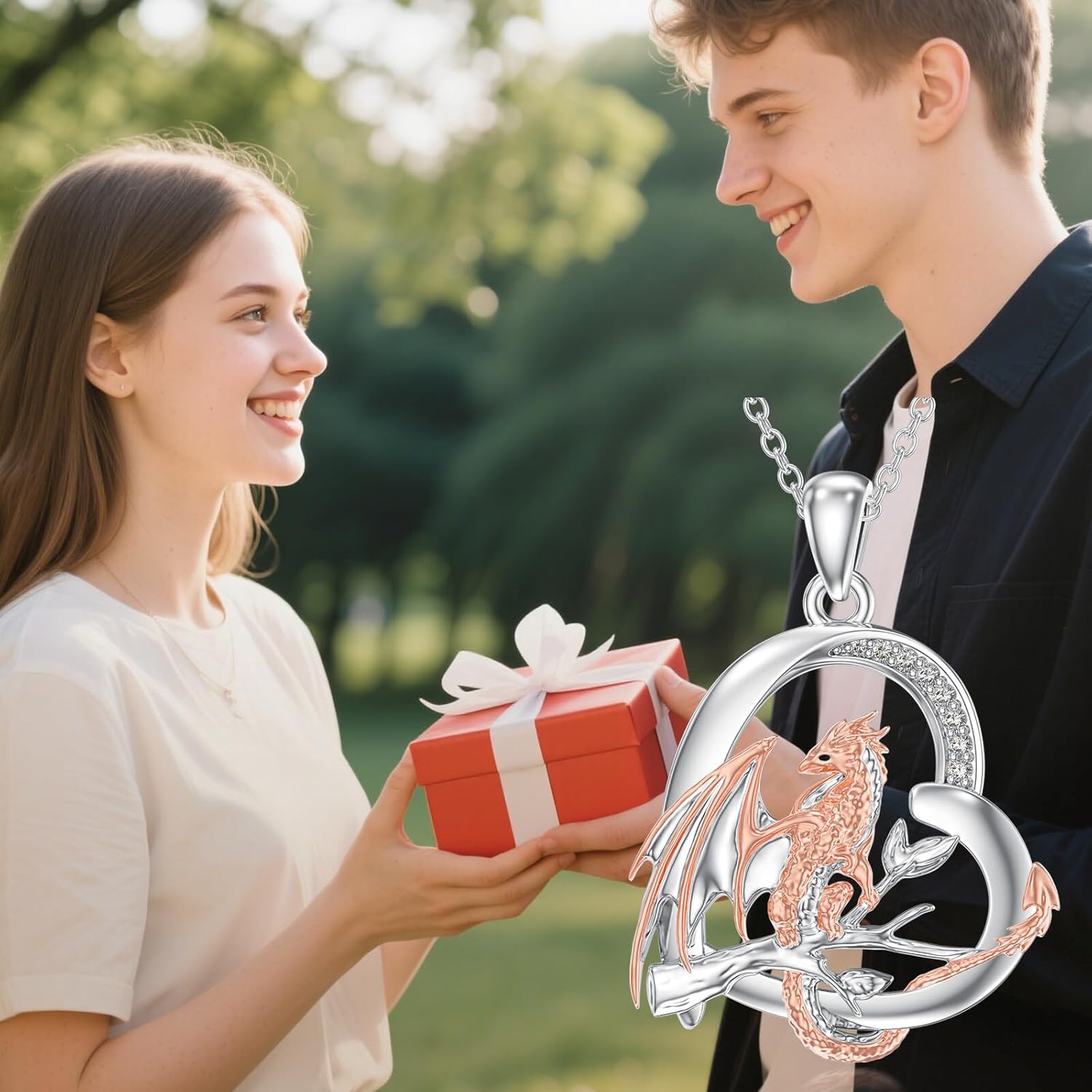 Diamond Dragon Necklace for Women 925 Sterling Silver Dragon Heart Pendant Necklace with Lab Grown Diamond Jewelry Gifts for Mom Wife