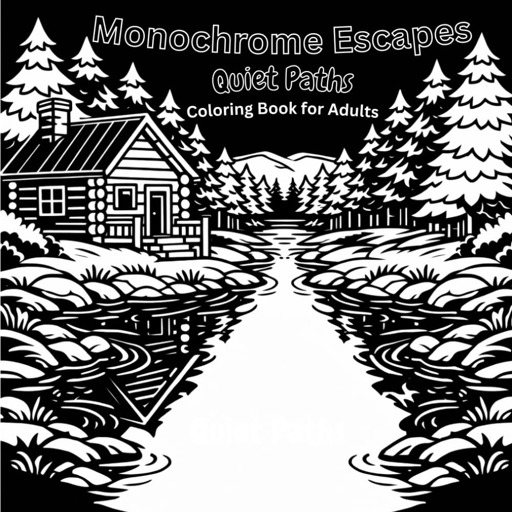 Monochrome Escapes: Quiet Paths A Relaxing Adult Coloring Book Featuring Peaceful Forest Trails, Winding Roads, and Calming Nature Scenes