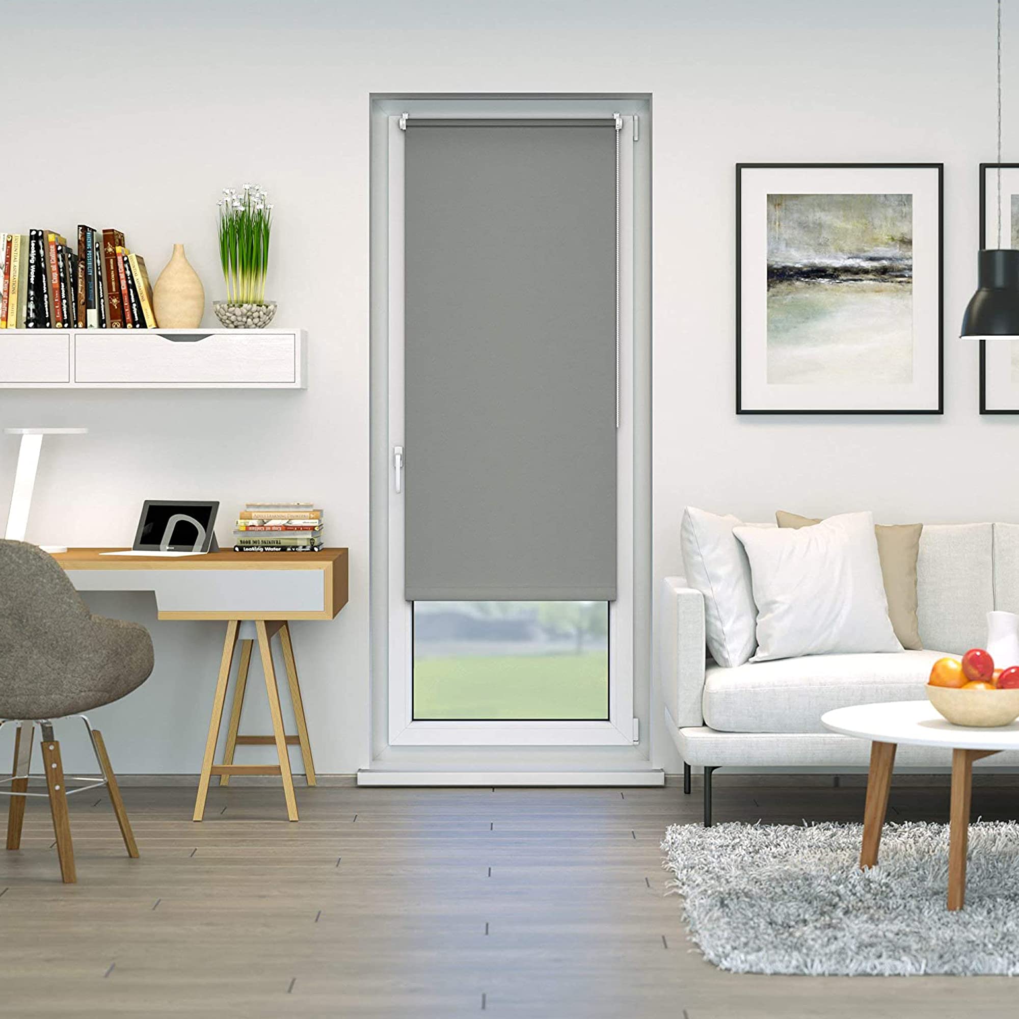 Luance - Tenda avvolgibile, larghezza 90 cm x altezza 180 cm, liscia grigia