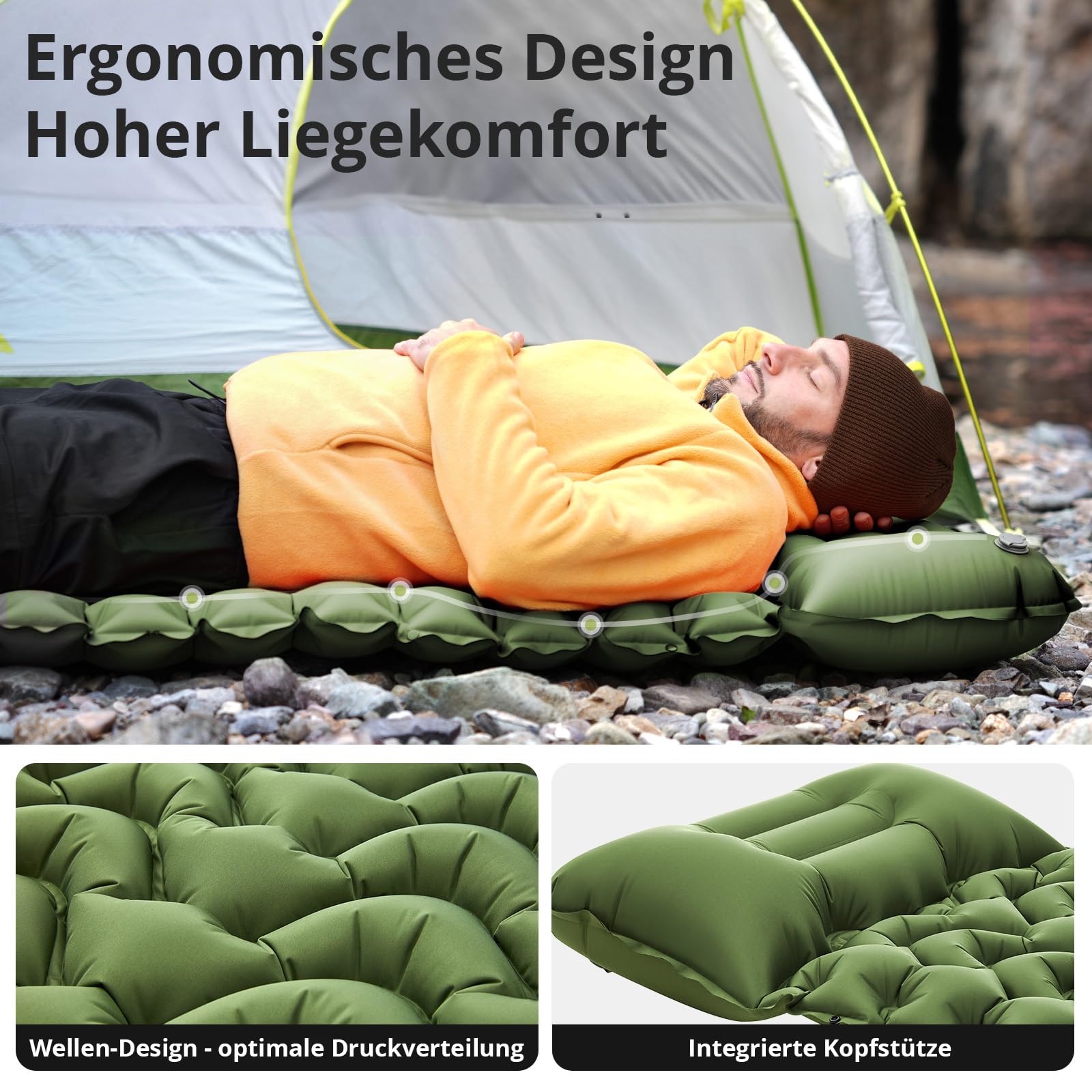 KingCamp Trekking Isomatte Wildwood Camping Luftbett Thermo Matte Leicht 0,9 kg Olive Green