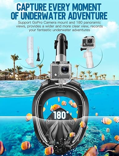 Miniatura 6 de Zenoplige Máscara de esnórquel de cara completa para adultos, equipo de esnórquel seco con soporte para cámara, máscara panorámica plegable de 180