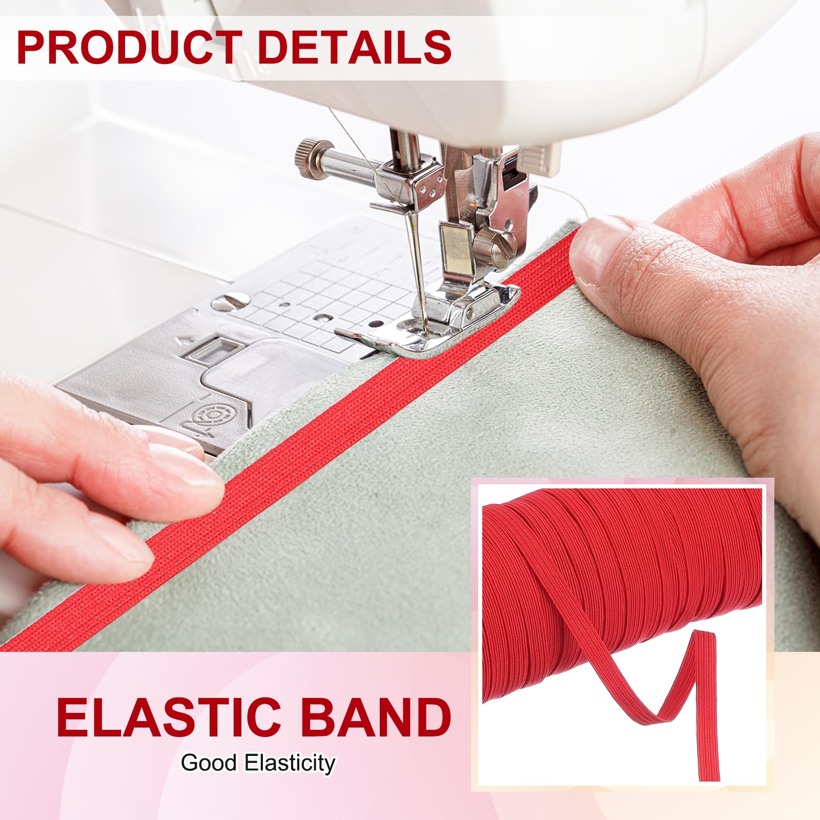 PATIKIL Elastic Bands 6mm x 45 Meters, Polyester Flat Elastic Cord Stretch Strap for Sewing Crafting DIY Red - Image 4