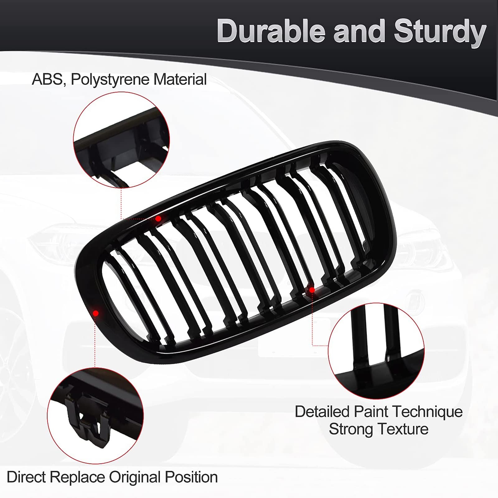 Griglia per radiatore adatta per BMW F15 X5 35i 35iX 35dX 40eX 50iX (xDrive) (2014-2018) F16 X6 35i 35iX 50iX (2015-2019), X5M X6M (2015-2019), nero lucido Radiatore anteriore Griglia