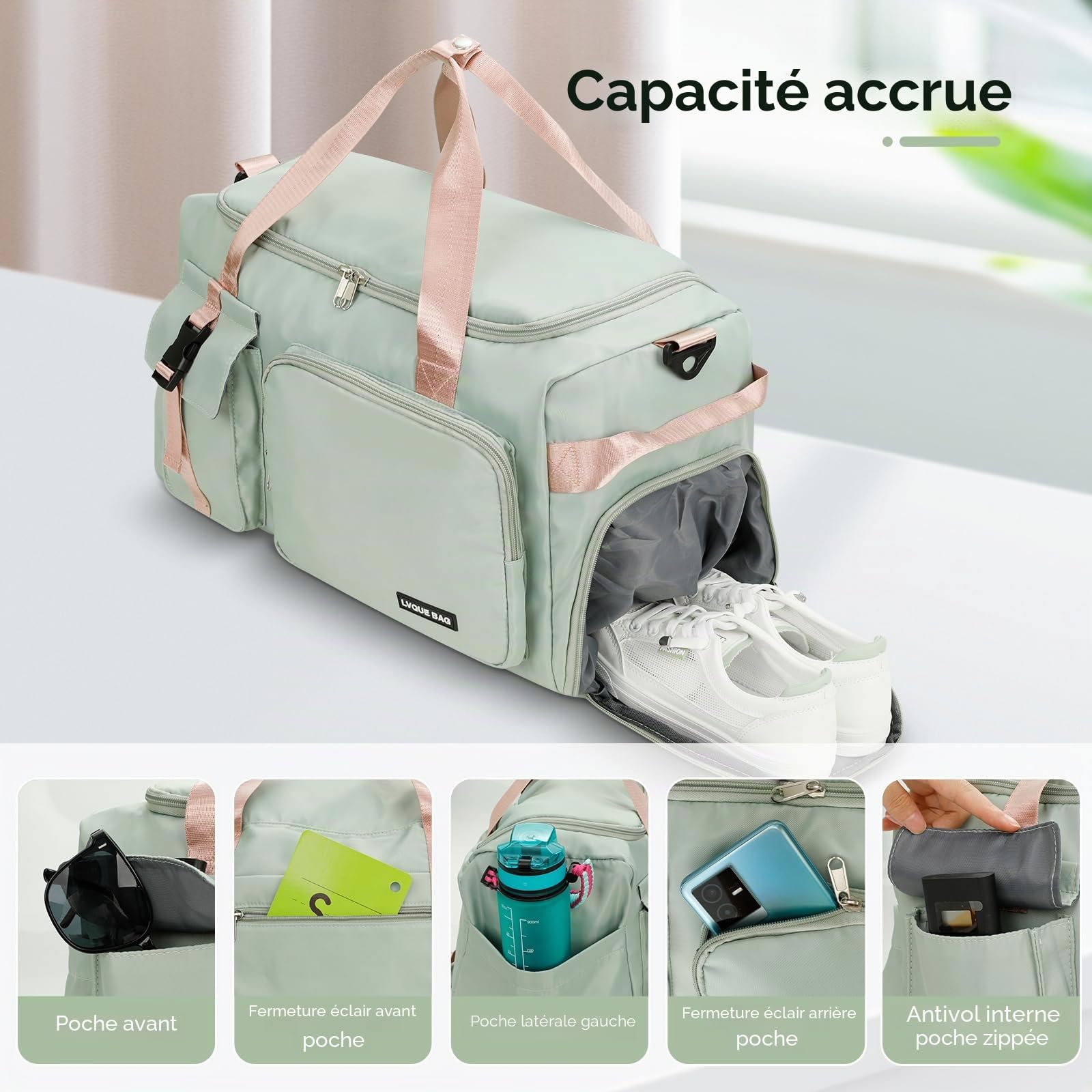 Cozary Sac de Sport Homme Femme - 42L Grande Capacité Sac de Voyage - Tissu Oxford Imperméable - Sac 3-en-1 -Compartiments Multiples - pour Sport Voyage Affaires