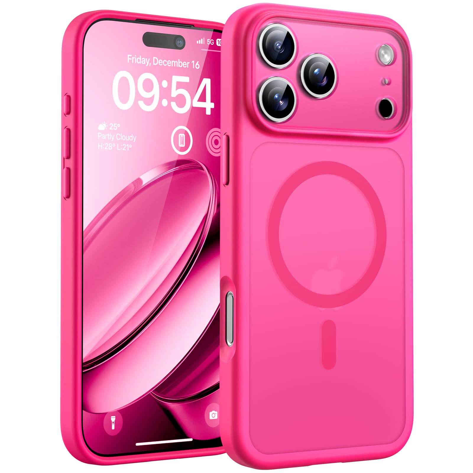TOCOL for iPhone 17 Pro Max Case, Compatible with Magsafe Charger, Full Camera Protection, Translucent Matte for iPhone 17 Pro Max Phone Case 6.9 inch (Hot Pink)