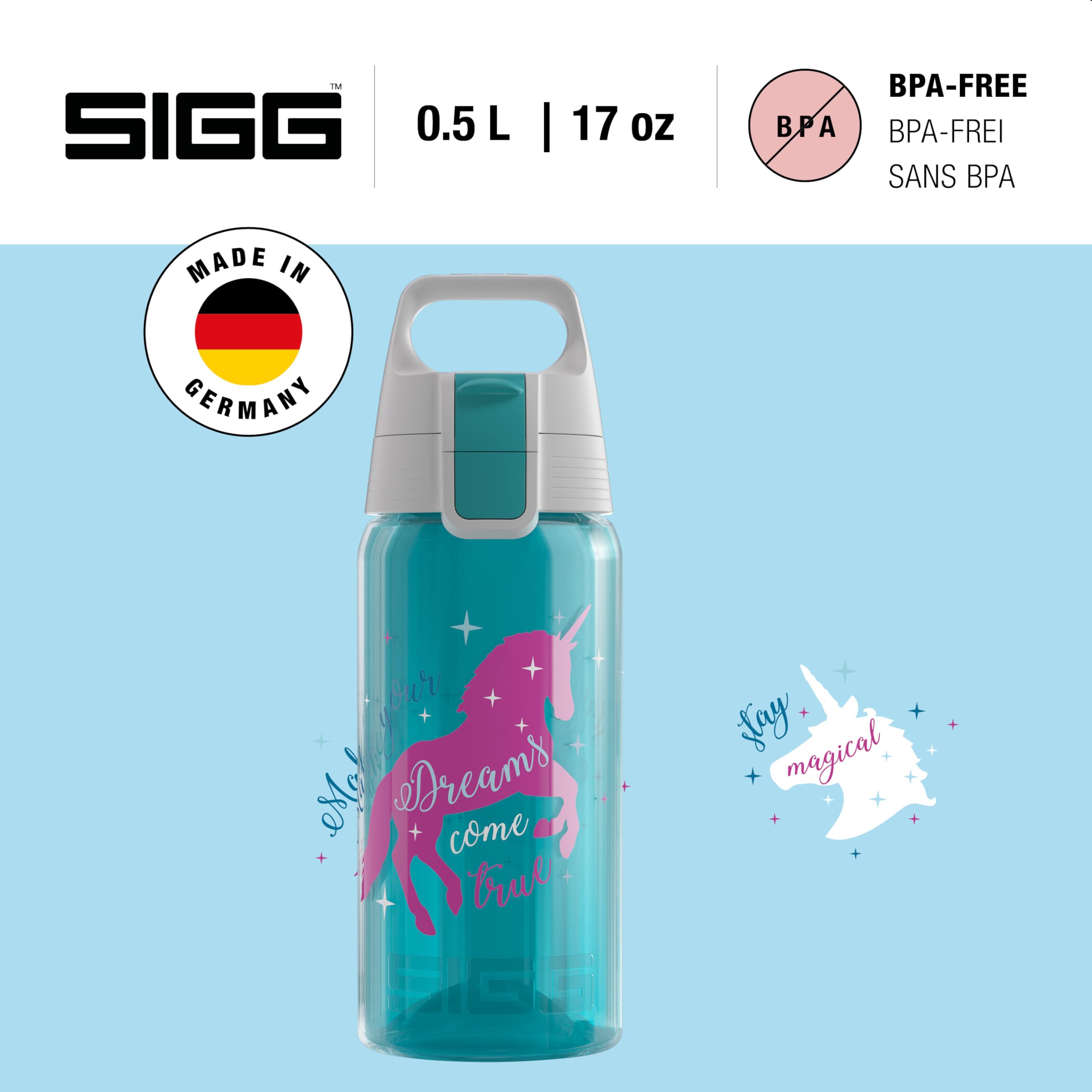 Sigg, Sports Water Bottle For Kids, Viva One Unicorn, Suitable For Carbonated Drinks, Leakproof, Dishwasher Safe, BPA Free - Image 2