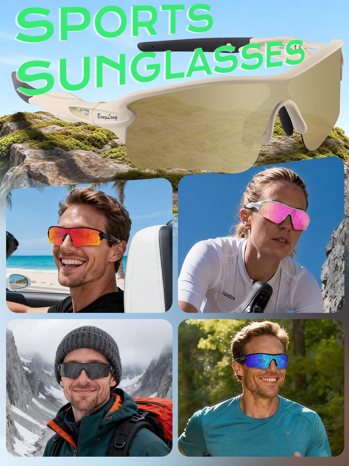 BangLong Gafas de ciclismo polarizadas UV400 – Gafas deportivas TR90 ultraligeras para hombre y mujer para ciclismo, correr y aire libre