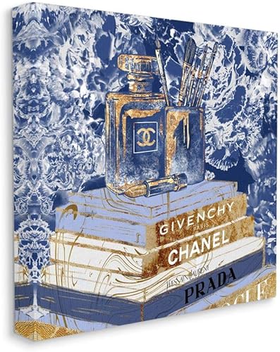 Stupell Industries Fashion Book Pile Glam - Accesorios de diseño de oro azul, diseño de arte de pared de Ziwei Li, 24 x 24 pulgadas, lienzo