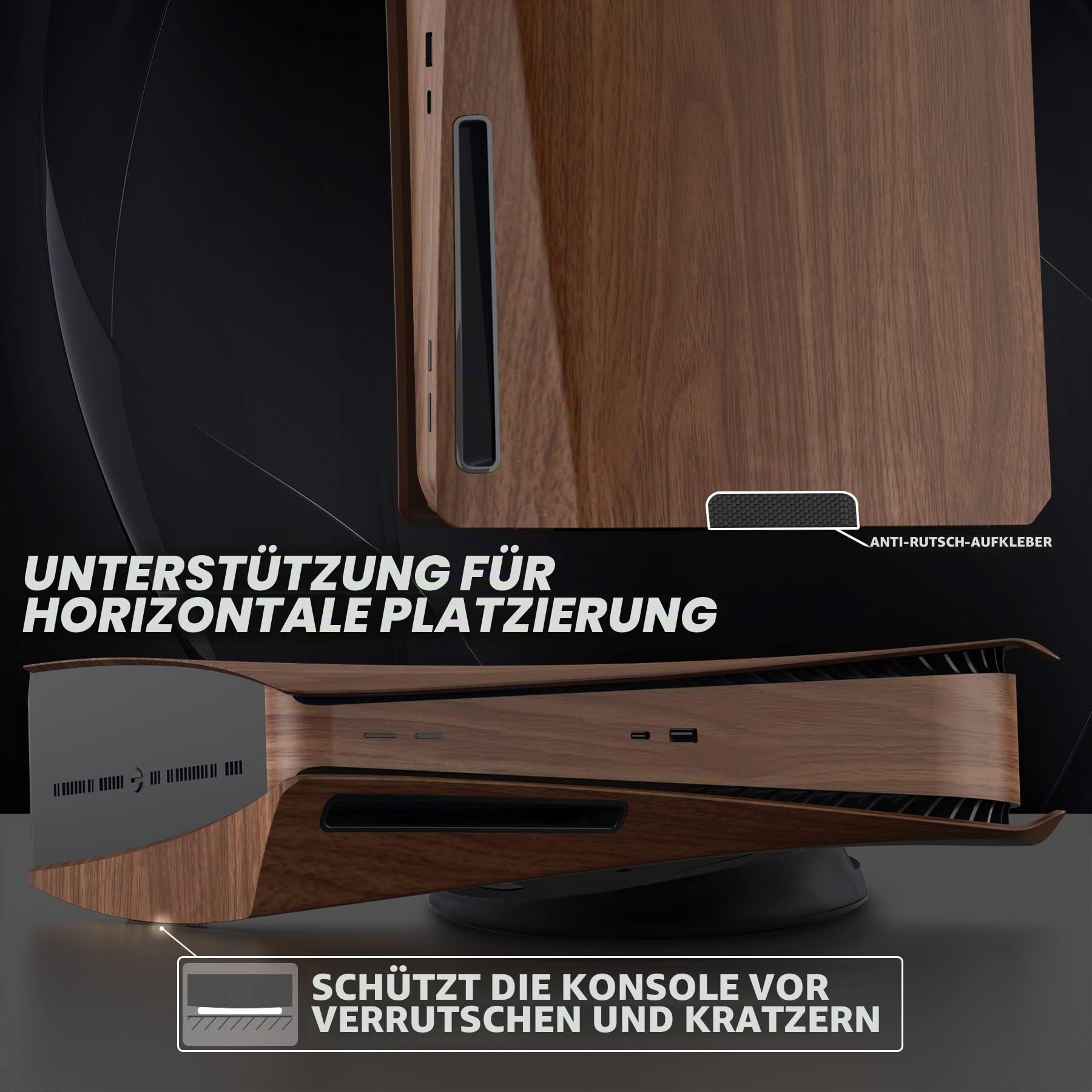 eXtremeRate Re-Design eXcover Shell für PS5 Konsole Disc Edition, Abdeckung Seitenplatten & Mittel Aufkleber Ersatzteile Holz Optik