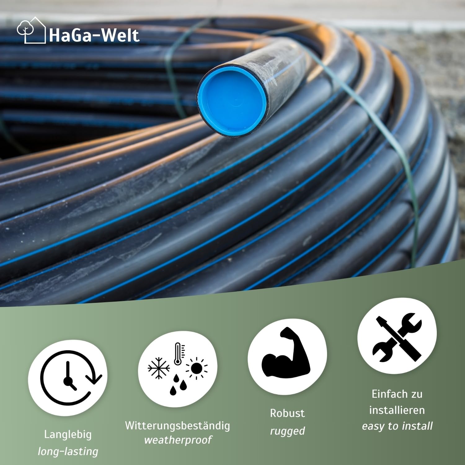 Tube PE HaGa noir 25mm x 1,5mm 10m pour irrigation jardin