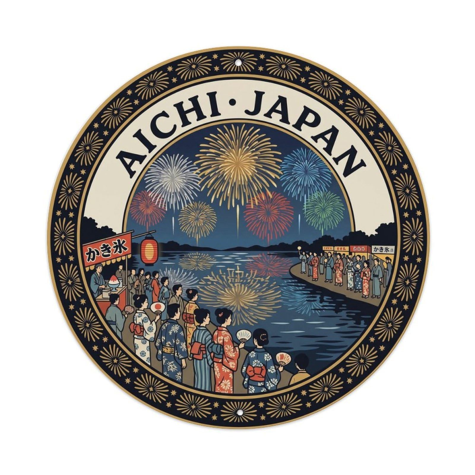 Okahys 8X8inch Classic Style Mikawa Fireworks Festival Folk Culture Ritual Lantern Metal Tin Sign