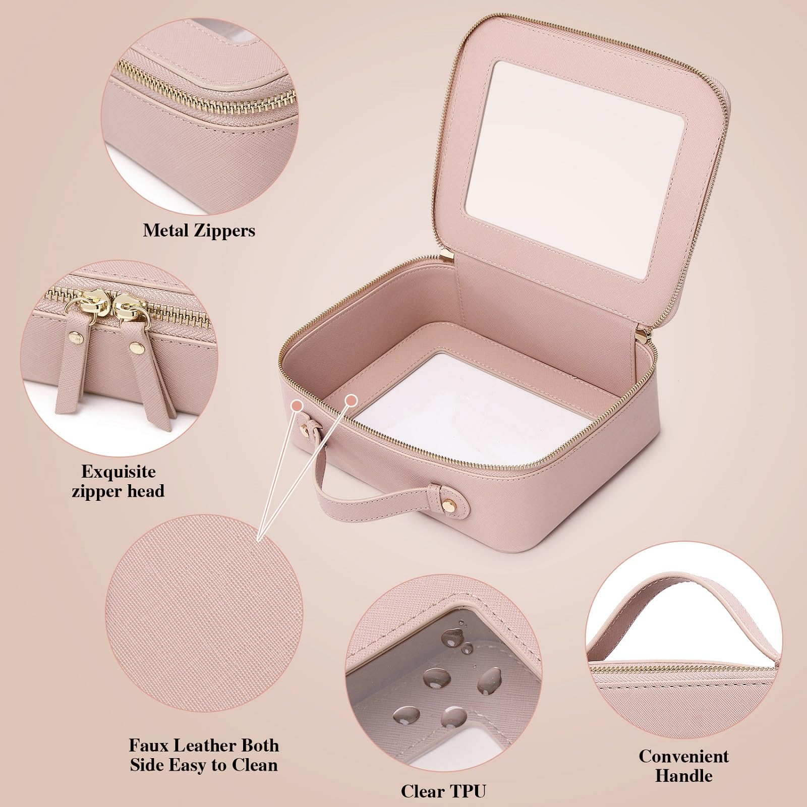 Pinkmik Durchsichtige Make-up-Tasche, transparentes Reise-Set für Kosmetika und Toilettenartikel, Pinseltasche für Damen und transparente Autotasche mit Reißverschluss, D/Rosa, L+M+Mini, Transparentes