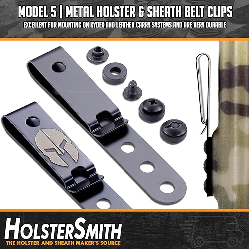 Miniatura 7 de HolsterSmith - Clip universal de metal para cinturón para hacer fundas, modelo 5, (3 agujeros), color negro táctico, (con accesorios de montaje