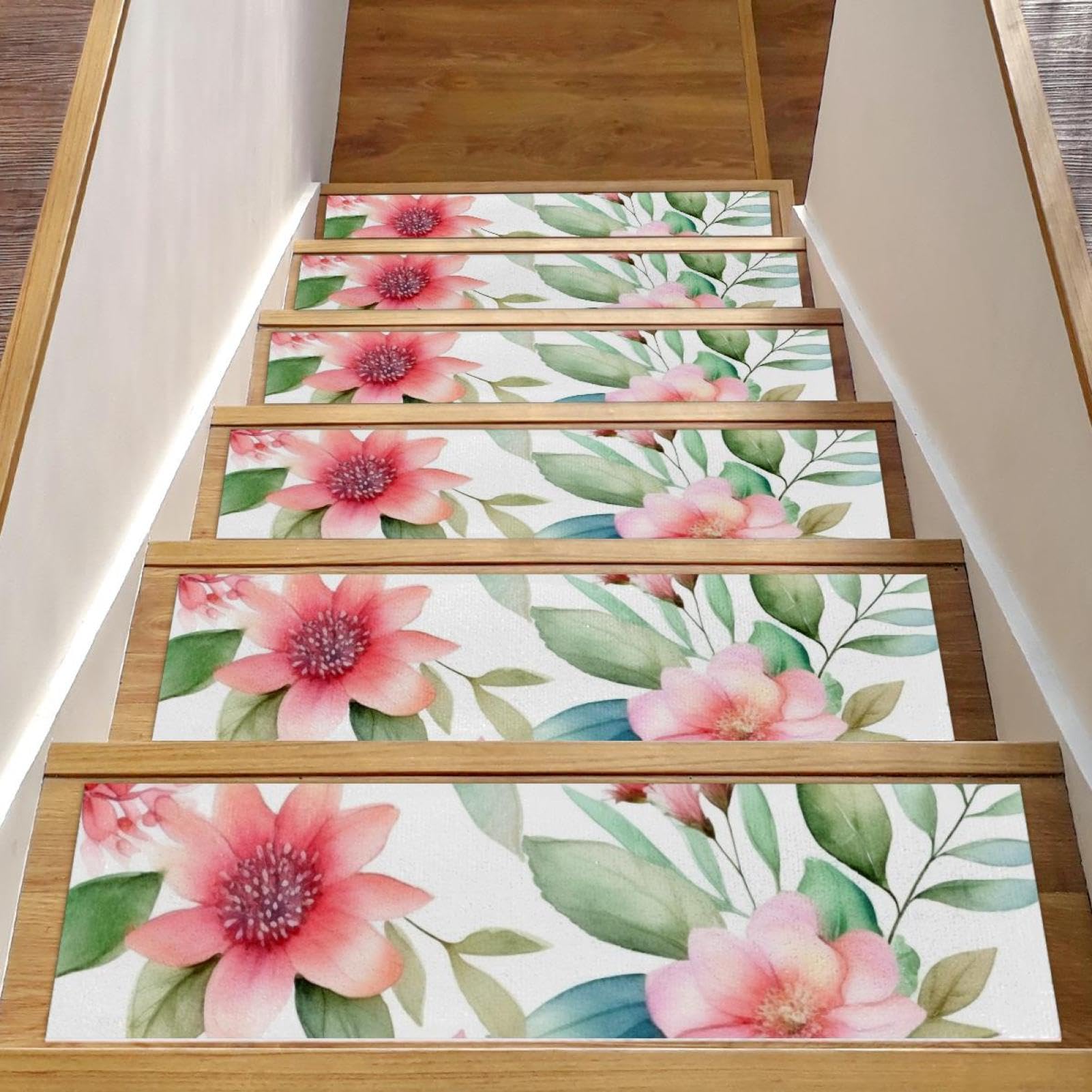 Tapis d'escalier antidérapants roses 20x76 cm lot de 15 marches bois