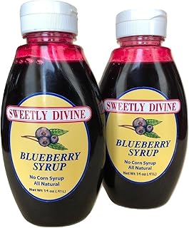 Sweetly Divine Natural Fruit Flavored Blueberry Syrup for Coffee, Pancakes, Waffles, Ice Cream - Healthy and Great Tasting Flavoring Syrup - No High Fructose Corn Syrup (Blueberry, (2) 14 oz bottles)