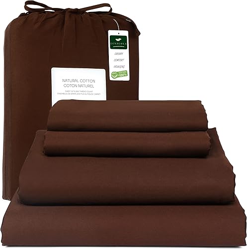 Lenzuola Juego de sábanas de 4 piezas 100% algodón natural, sábanas de bolsillo profundo con elástico en todo el contorno, tejido satinado,