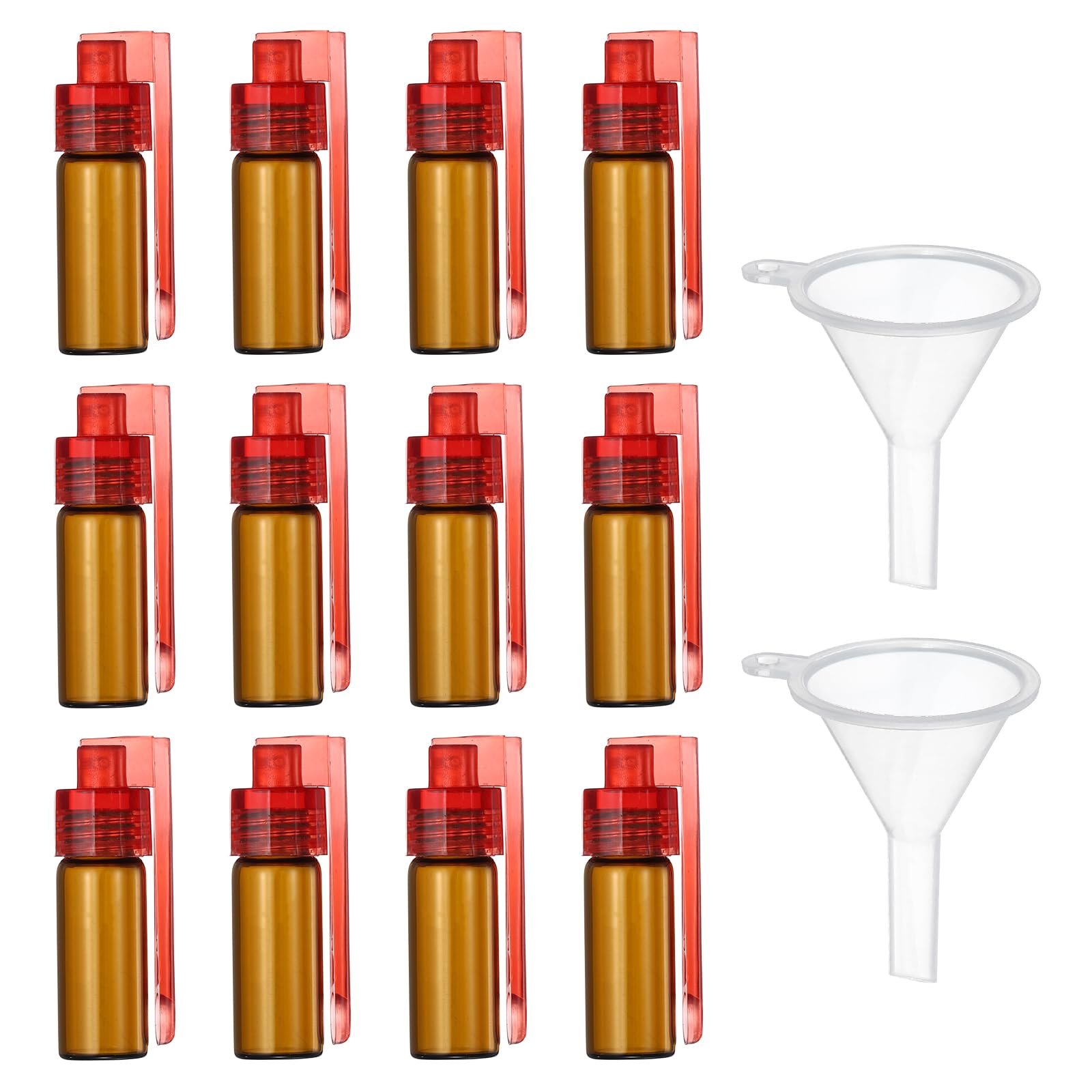 sourcing map 12 Pcs Spice Jars with Cap, 2 Inch Small Glass Spice Containers, Condiment Jars Set with Funnel for Home Kitchen Hotel Restaurant Storage Seasonings, Brown Bottle, Red Cap