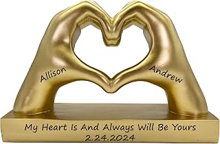 Gold Heart Shape Hand Statue Personalized for Girlfriend, Wife, Valentine's Day Gifts for Women, Couples, Decorations, Trendy Room Decor, Custom with Names, Wedding Anniversary, Birthday