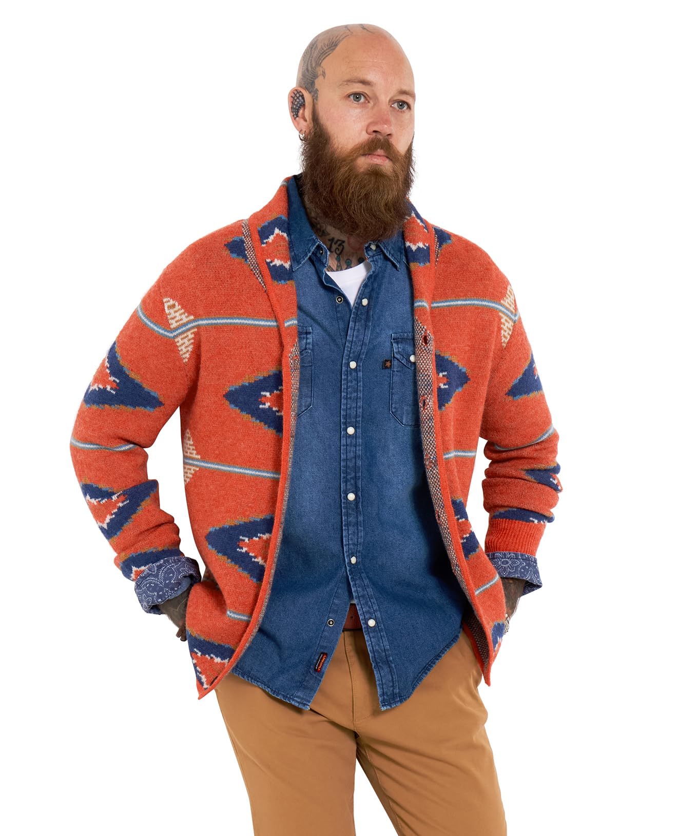 Joe Browns Mens Aztec Knitted Shawl Neck Cardigan Sweater, Flame, L UK