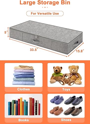 Miniatura 5 de punemi Almacenamiento de perfil bajo debajo de la cama, contenedores de almacenamiento debajo de la cama de 5 pulgadas de alto con paredes laterales