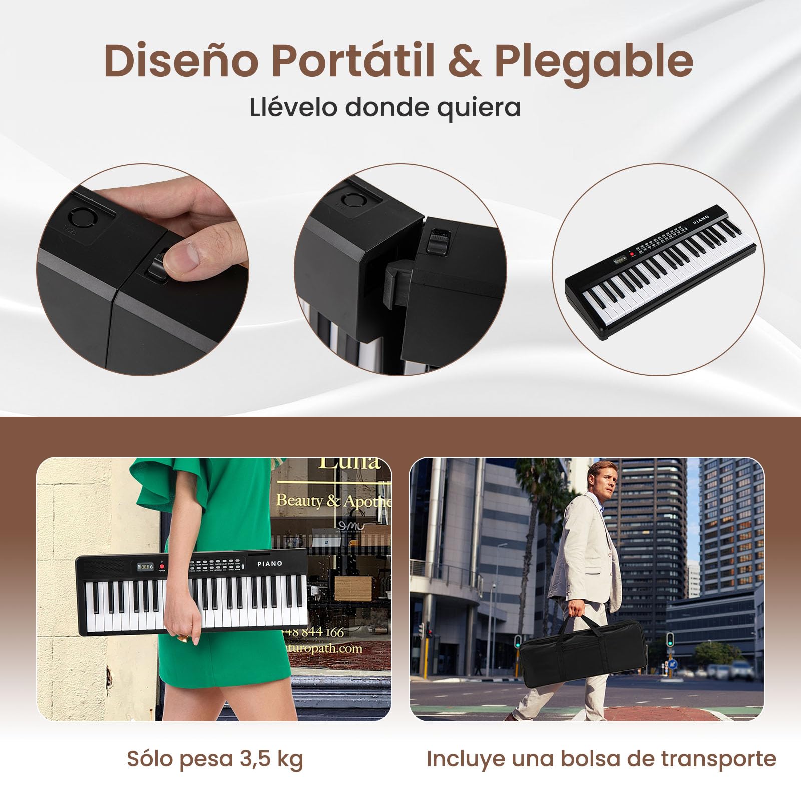 COSTWAY Piano Digital de 88 Teclas, Teclado Piano Eléctrico Plegable, Piano Digital Portátil Semipesado con MIDI, Atril, 1000 Ritmos, 1000 Timbres y Bolsa de Transporte para Niños, Adultos (Negro)