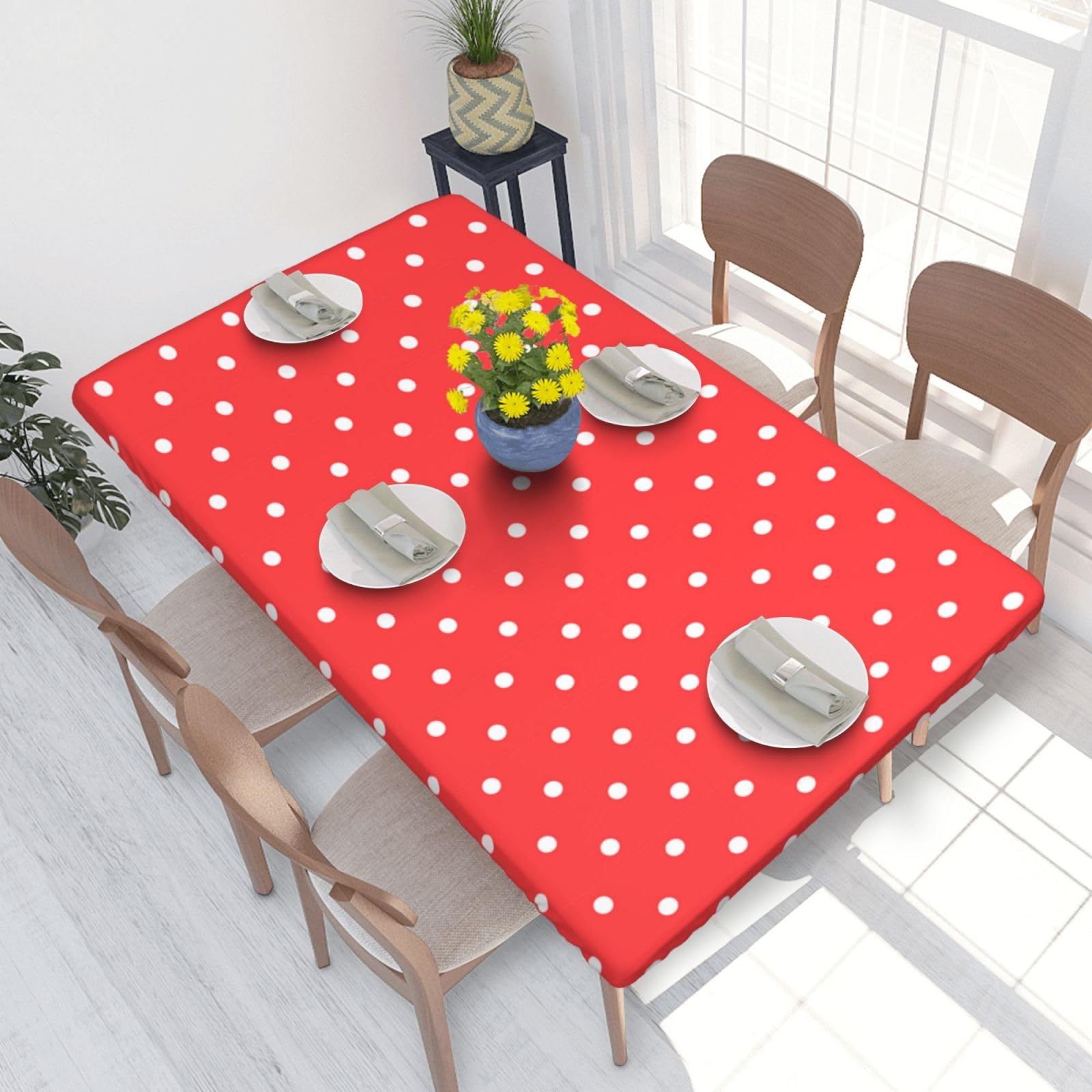 BNVSADC Red And White Polka Dots Printed 4FT Tablecloth 122x76 CM Polyester Kitchen Water Resistant Table Cloth Dining Table Decoration Table Covers